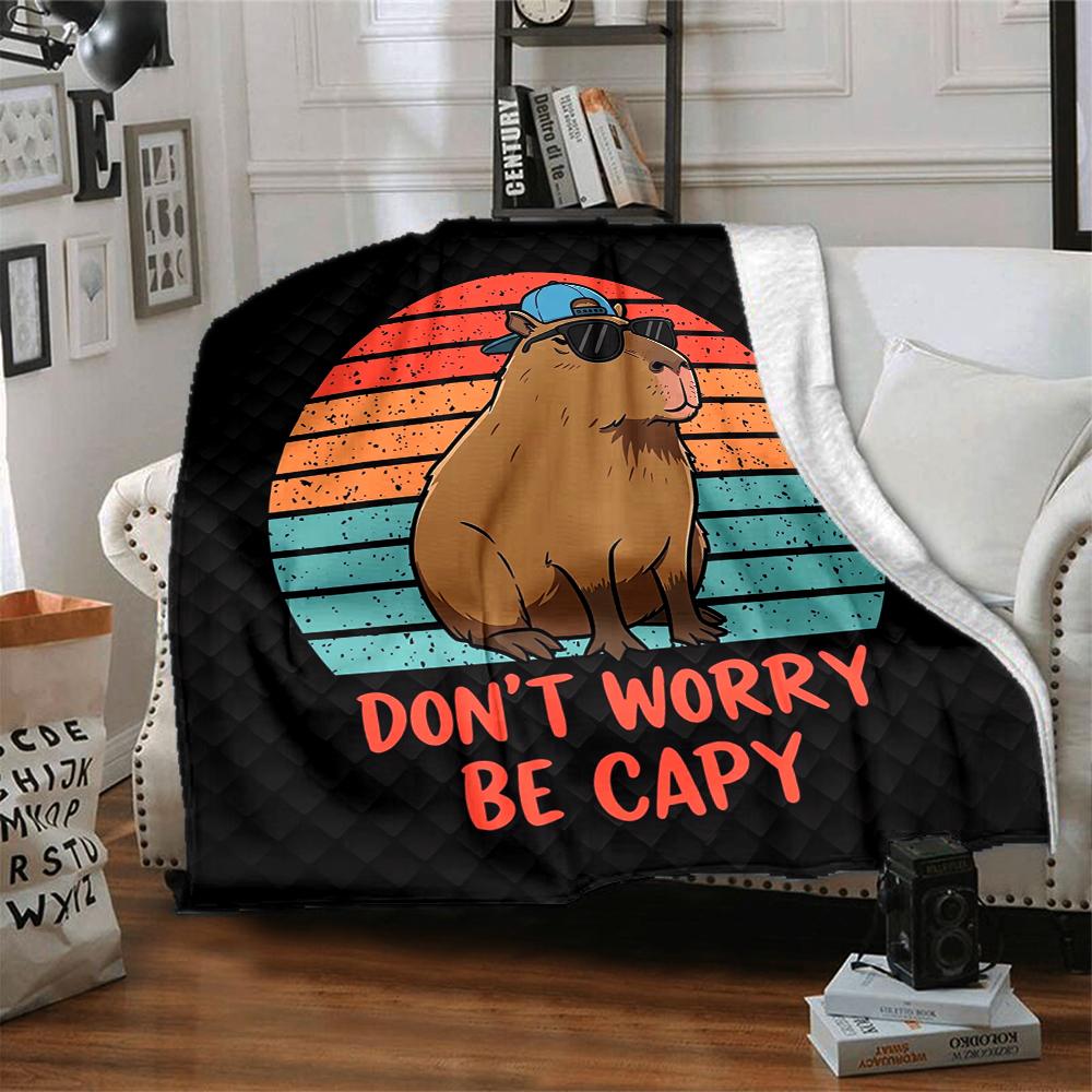 1Pc Capybara Sunset Vibes Flannel Blanket, Soft And Comfortable, Casual Warm, Camping Travel, Christmas, Halloween Xmas Gift L1383