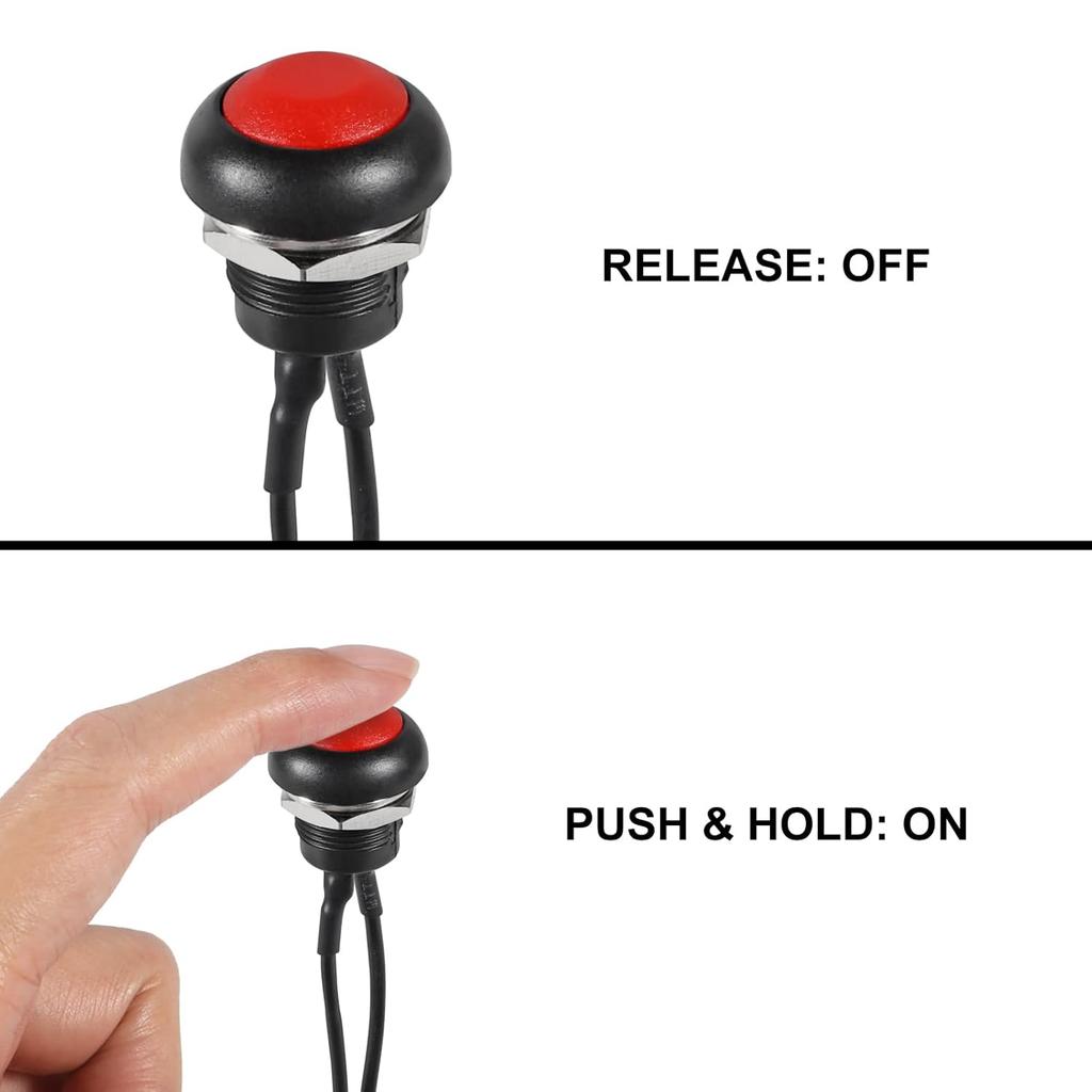 5Pcs 12mm Momentary Push Button Switch Mini Round Switch Waterproof ON Off 1A 250V AC SPST NO 2 Pin Horn Switch for Car, PC, Table Lamp -