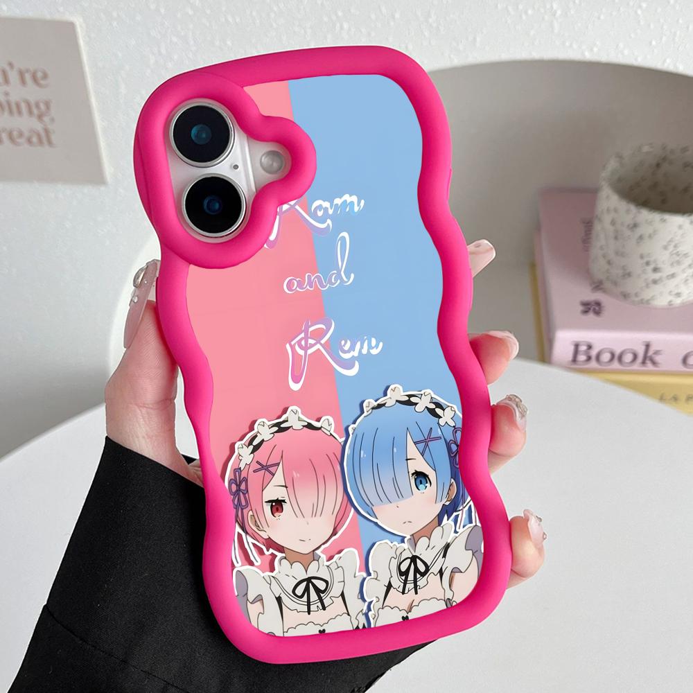 Чехол для мобильного телефона ReZero Rem Ram с волнистым краем из ТПУ для iPhone 17 16 15 14 13 12 11 Air Pro Max Plus Цветная крышка