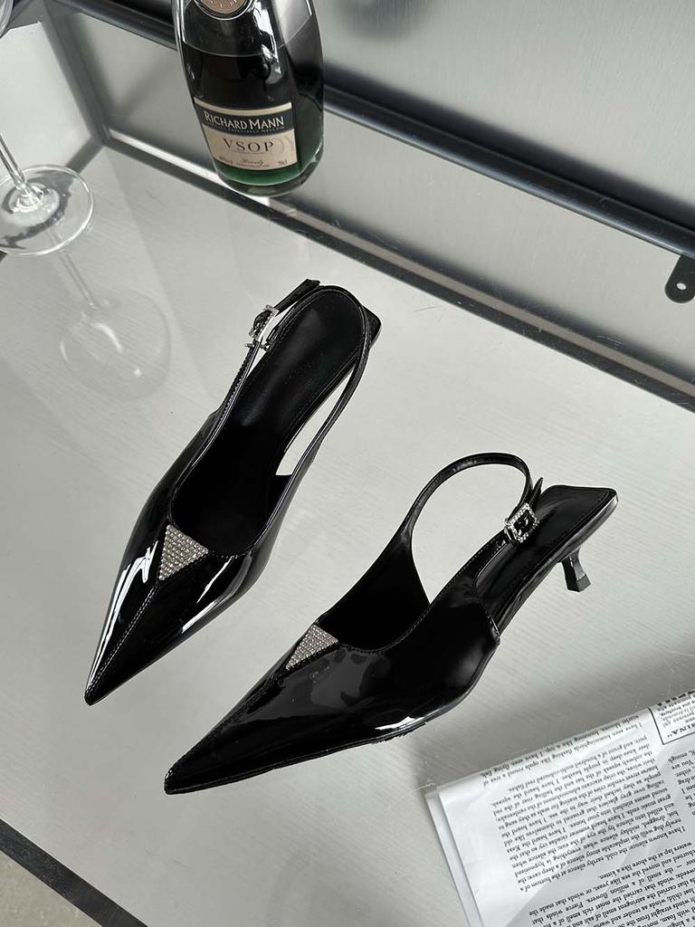 Мода Черный Золотой Белый Серебряный Летние женские босоножки с острым носком Сексуальные туфли-лодочки для вечеринок Свадебные туфли-лодочки с ремешком сзади Модные женские туфли-лодочки 35-39