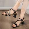Новые туфли для женщин 2024 года, летние лаконичные женские босоножки с ремешком на щиколотке и толстым каблуком, квадратные носки, высокие каблуки, женские босоножки