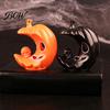 Lightweight Plastic Ornament LED Light-Up Halloween Pumpkin Moon Figurine, Spooky Face Crescent Desktop Prop for Home Skull Night Light Shelf