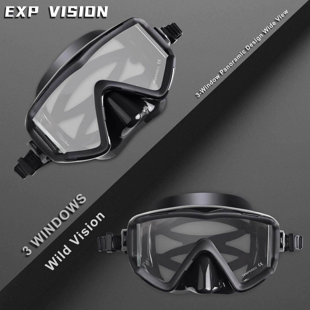 EXP VISION Маска для подводного плавания с 3 окнами и широким обзором для снорклинга и дайвинга, маска для снорклинга для взрослых, очки для плавания для мужчин и женщин