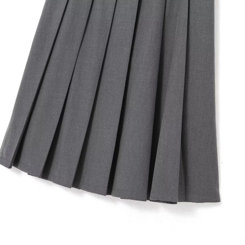 Винтажный серый костюм, юбка трапециевидной формы, женская весенне-осенняя плиссированная юбка средней длины с высокой талией в студенческом стиле