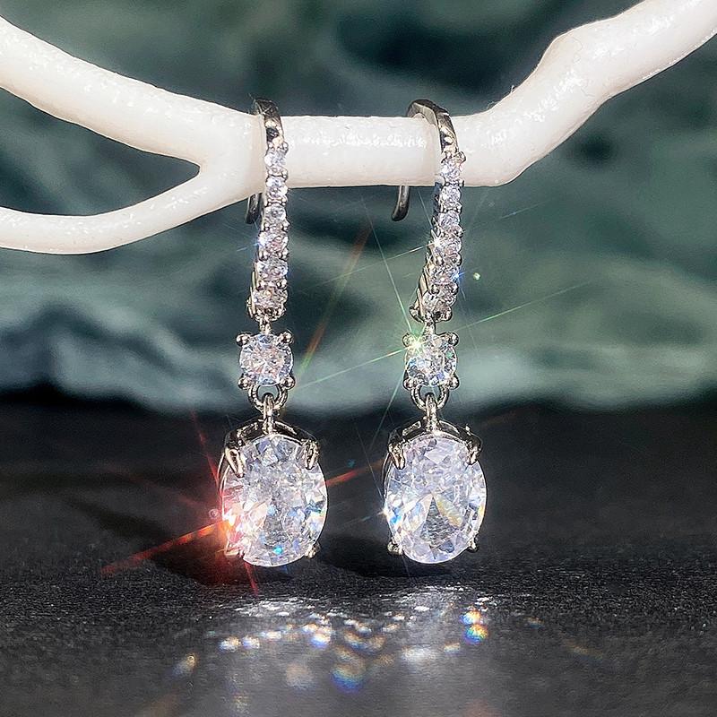Новые изящные висячие серьги для женщин, белые/желтые/розовые овальные серьги с цирконием, повседневная одежда, нежные аксессуары, модные украшения для вечеринок