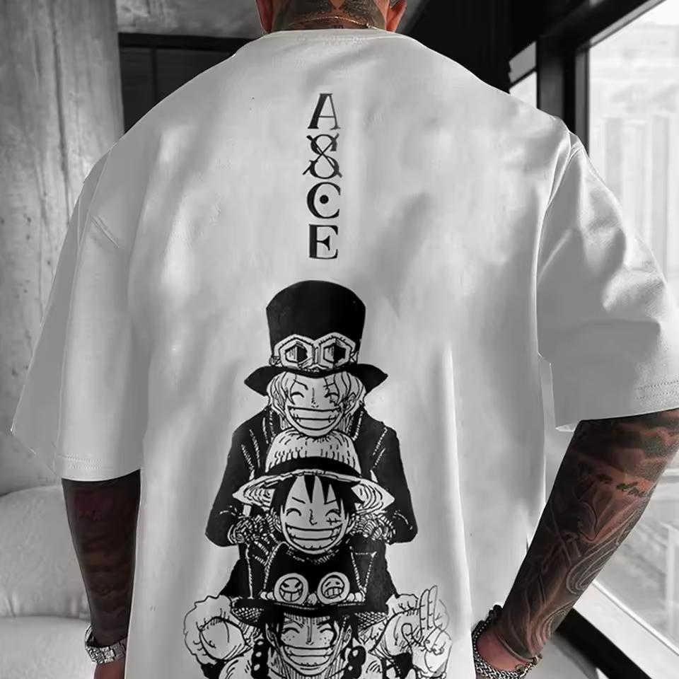 ONE PIECE Anime Luffy Ace Printed T shirt Men's and Women's T shirt Men's Top Sports T shirt Men's T shirt Summer Tee 2026 New