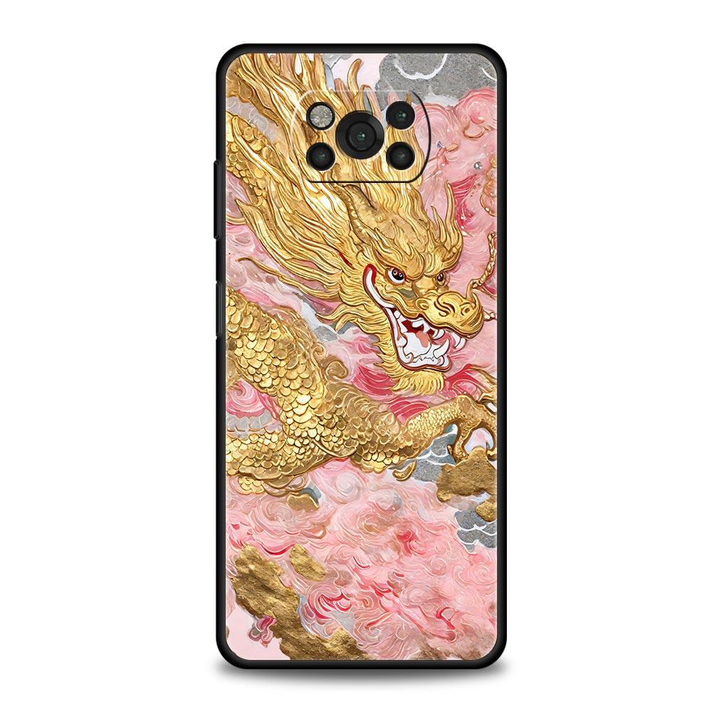 Чехол для телефона для Xiaomi Poco X6 X5 X4 Pro 5G X3 NFC F5 F4 M5 M4 M3 F3 GT C51 C50 C55 Черный Чехол Иллюзорный Цвет Китайский Дракон