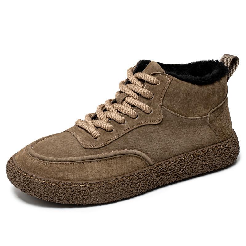 Snow Boots Men's Winter Fur Integrated Fleece Thickened Warm High-top Thick-soled Outdoor Fur Retro Cotton Shoes