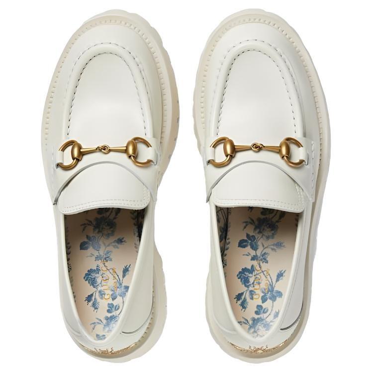 Gucci Женские лоферы из натуральной коровьей кожи с пряжкой-лофером Белые 761987 DS800 9050