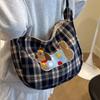 Большая вместительная универсальная клетчатая сумка-тоут женская осенняя милая такса собака студенческая сумка через плечо