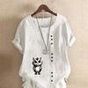 Women's Fashion Cartoon Cat Prined Short Sleeve T-shirt Loose Cotton Shirt Casual Loose Summer Blouse Tops Plus Size