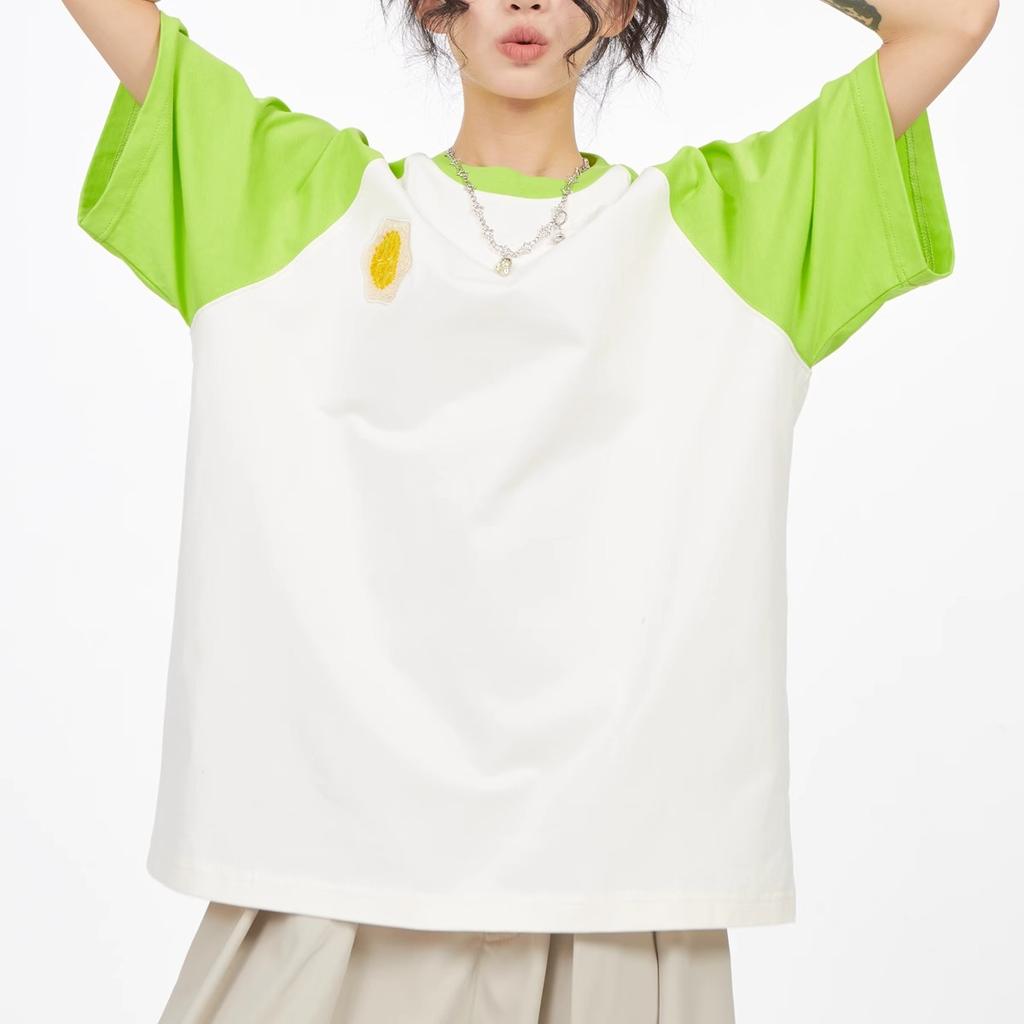 Summer Color stitching T Shirt for Women pure Cotton Tee Shirt Clothes Harajuku Oversized T-shirts Y2k Tops Hip Hop Streetwear