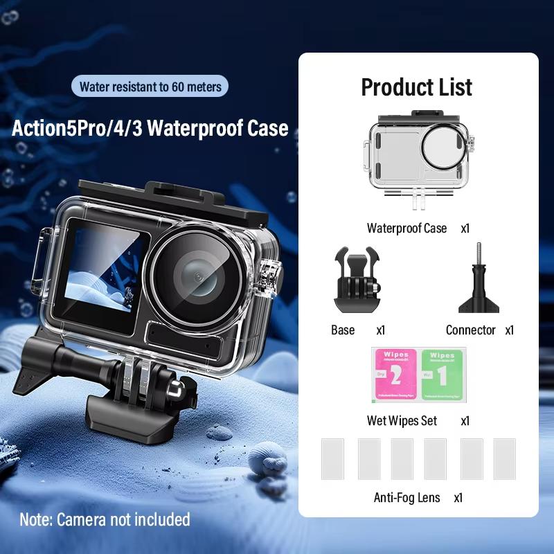 soonpho Водонепроницаемый чехол для экшн-камеры 60 м для DJI Osmo Action4/3/5 Pro Спортивные защитные аксессуары для камеры