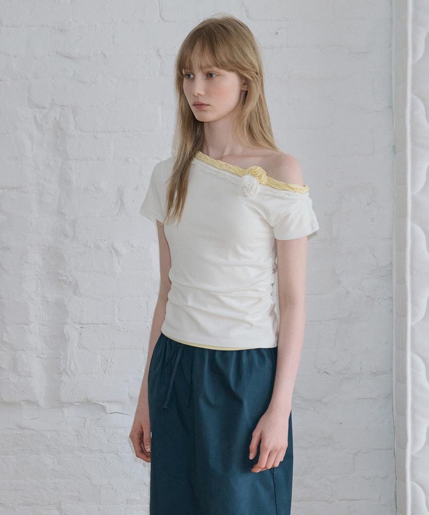 SINOON Braided One-Shoulder T-Shirt (Ivory)