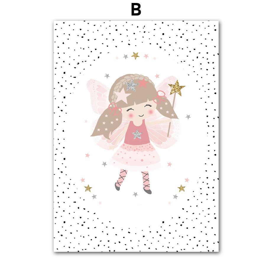 Розовая девушка принцесса кролик бабочка Радуга детская печать плакаты на скандинавскую тему настенная живопись на холсте фотографии декор для детской комнаты