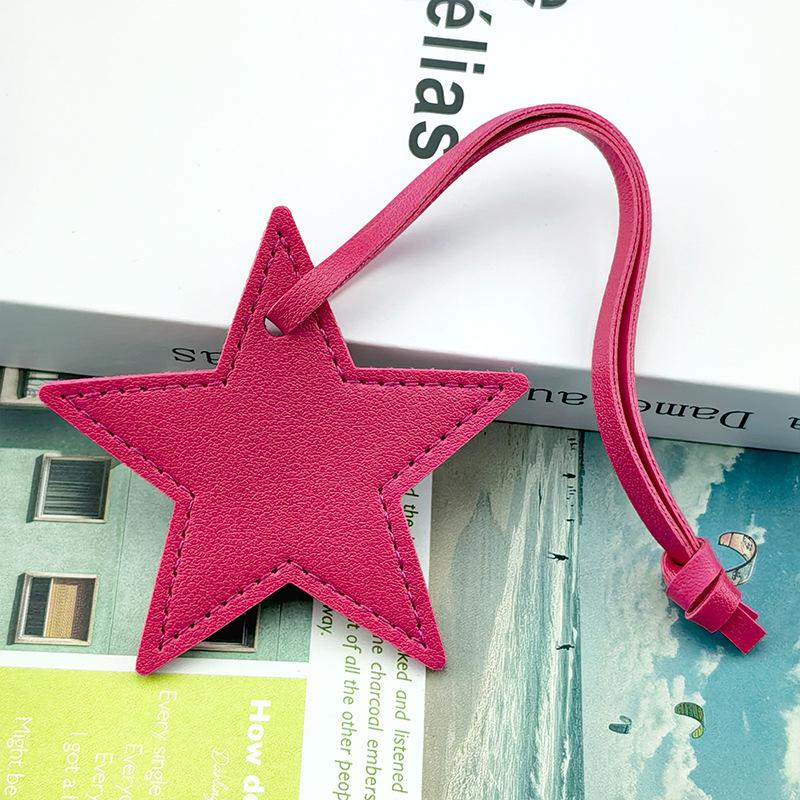 Spot Solid Color Leather Pentagram Keychain Pendant Simple Star Pu Leather Pendant Keychain High Sense