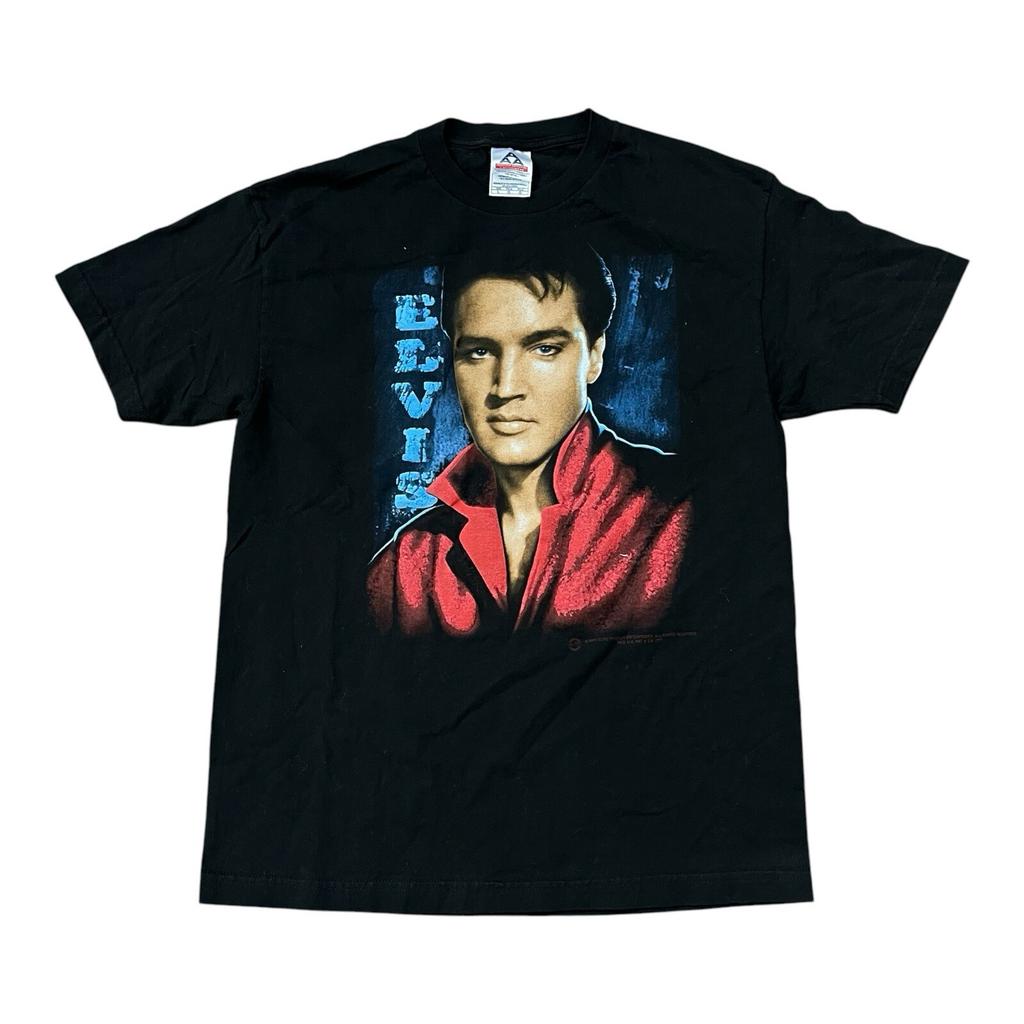 Vintage Y2K Elvis Presley Graphic Big Face Mens Large Black 2003 Graceland Rock Unisex T-Shirt