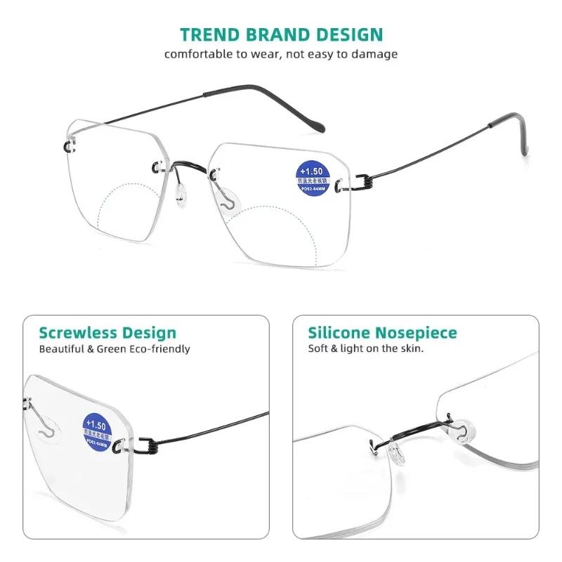 Ретро без оправы бифокальные мужские очки для пресбиопии ультралегкие нейтральные для среднего и пожилого возраста очки против синего света для людей