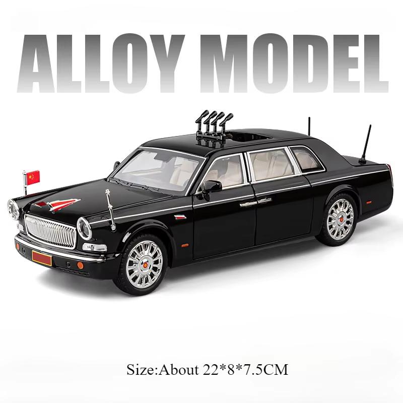 1:24 HONGQI H9 L5 Модель из сплава Литая под давлением игрушечная машинка Звук Свет Оттягивание Двери открываются Переднее колесо поворачивается Транспортное средство Коллекционный орнамент