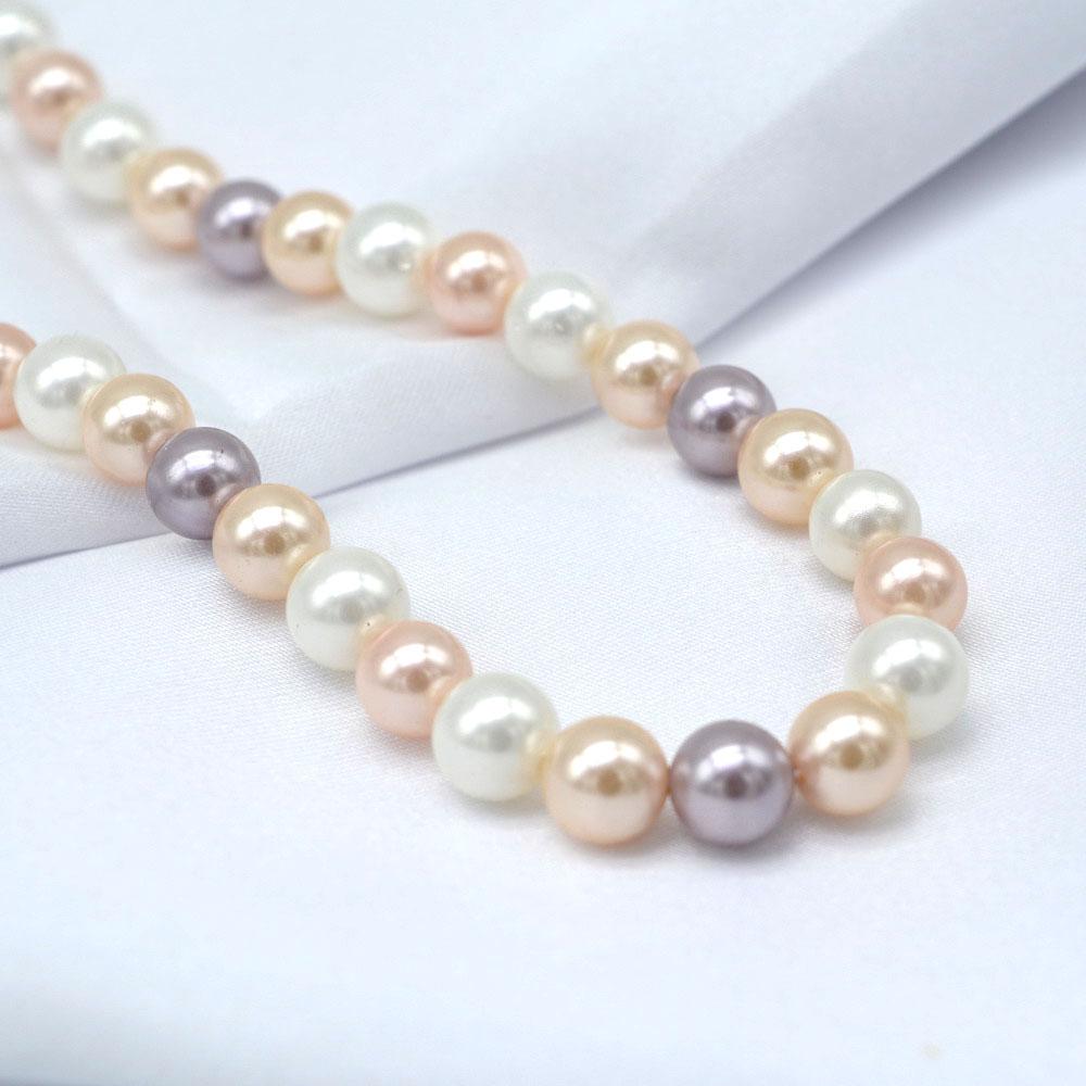 Women's Necklace 8mm Colored Shell Pearl Necklace Round Ocean Mother of Pearl Necklace Highlight Short Necklace