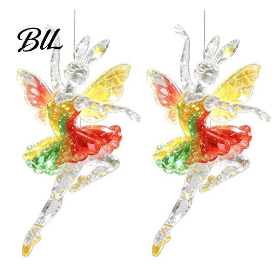 Christmas Tree Hanging Ornaments 2Pcs Glitter Ballet Girl Keychain, 2D Acrylic Pendant for Bag Backpack, Sparkling Fence Branch Decorations Dancer Car