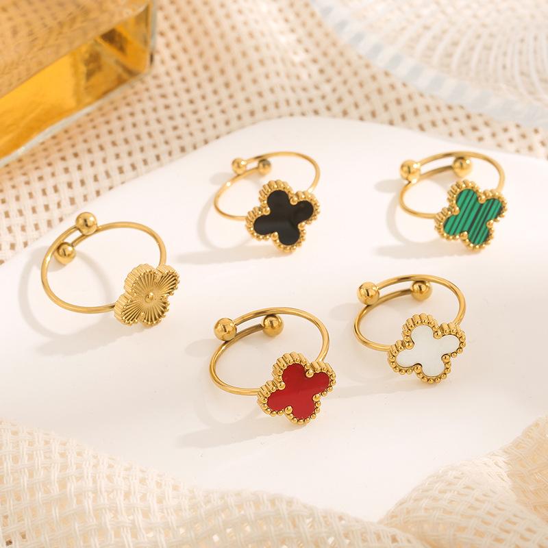 New Four-Leaf Clover Women's Titanium Steel Ring Opening Adjustable Finger Ring Small Design Sense Of Jewellery