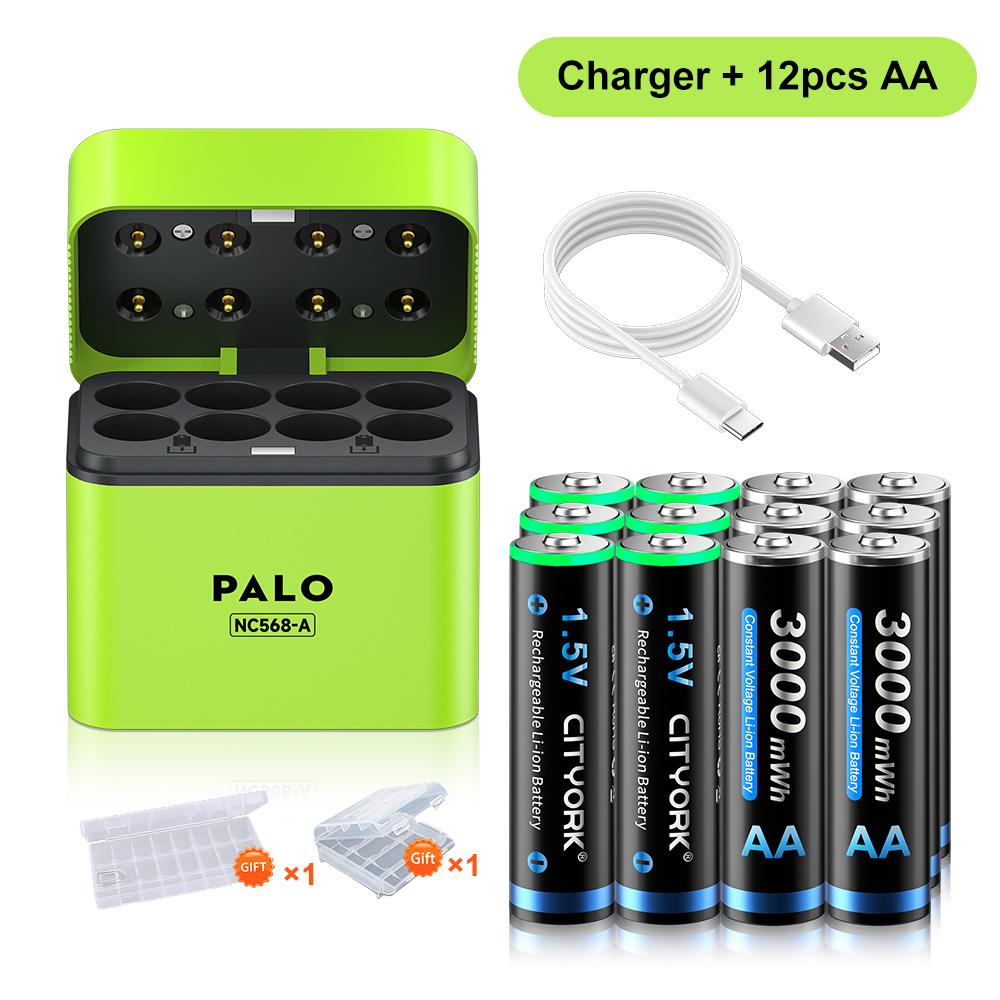 CITYORK 1.5V AA AAA Li-ion Аккумулятор 1.5V AA+AAA Перезаряжаемый Аккумулятор AA AAA Элементы С Кейсом для Батареек на 8 Слотов