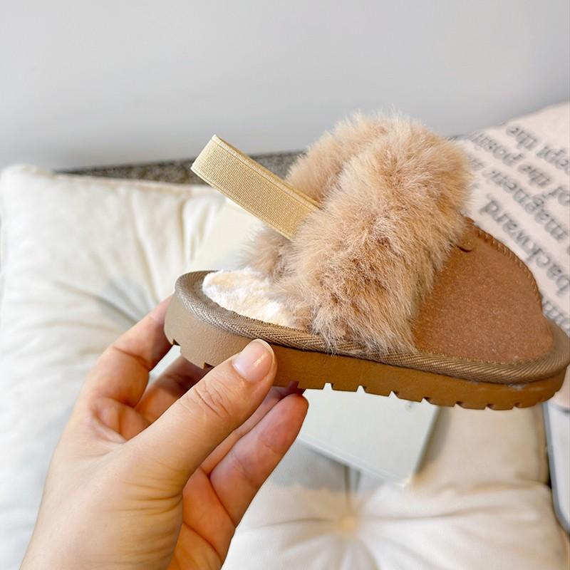 Children Warm Cotton Slippers Korean Style Boys Casual Shoes Simple Round-toe Girls Elastic Band Flats Shoes Winter 2024 New