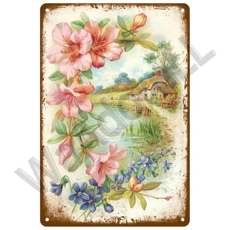 Vintage Flowers For Garden Decorations Retro Metal Sign Home Wall Art Mural Tin Sign Room Decor Plaque Plate Gift Farm Painting