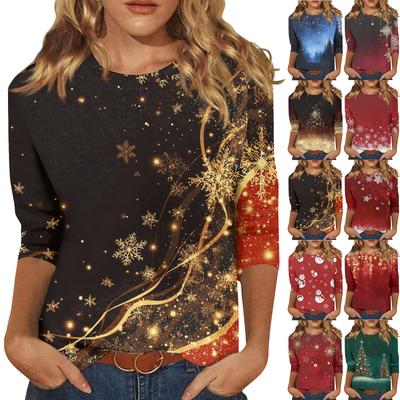 Женский повседневный модный топ с рукавом три четверти и рождественским принтом