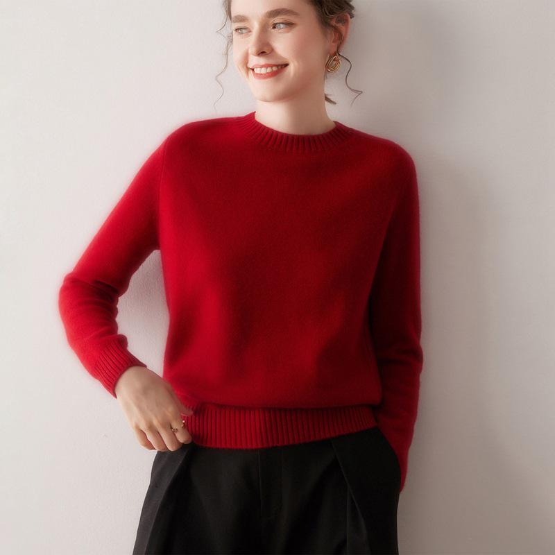 2025 Autumn/Winter Women's Pure Cashmere Round Neck Sweater - Saddle Shoulder, Thickened, Loose Fit, Slimming Knit Base Layer