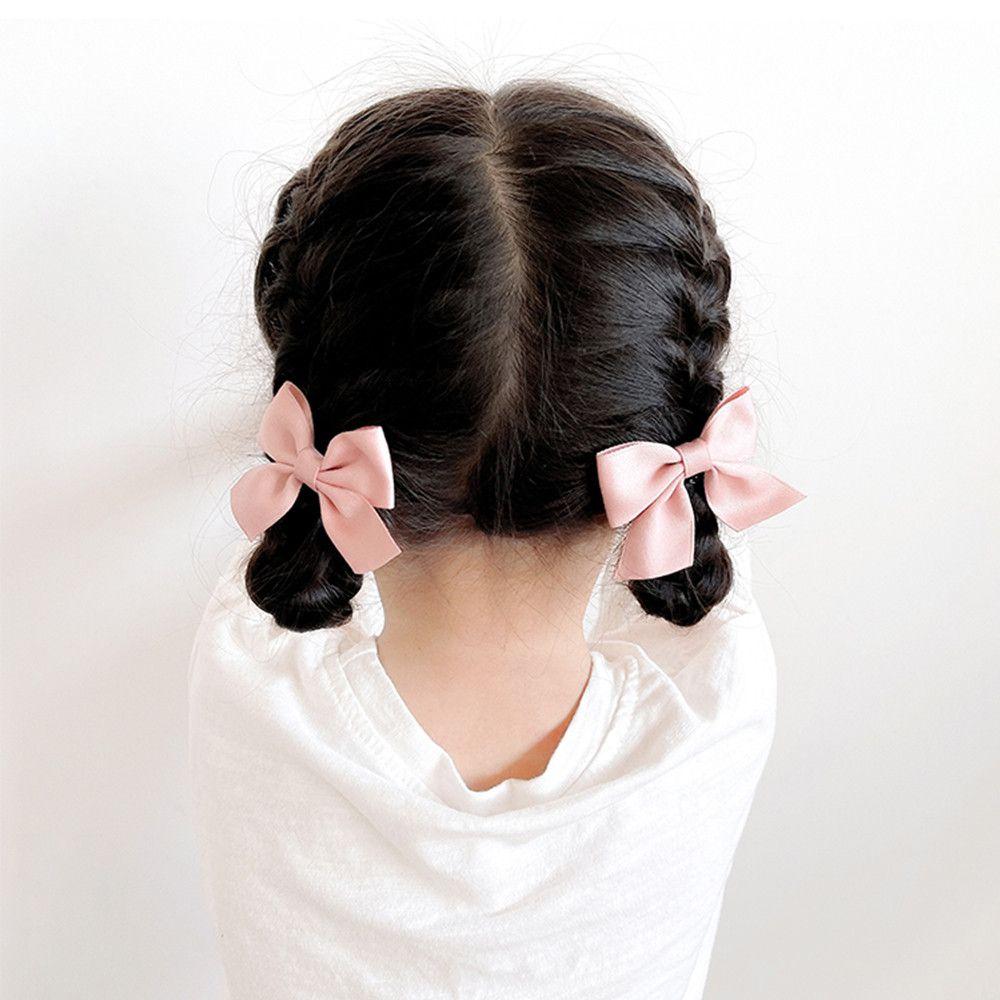 2Pcs Sweet Little Girl Solid Color Bow Headgear Baby Hairpins Kids Hair Clips Bowknot Barrettes