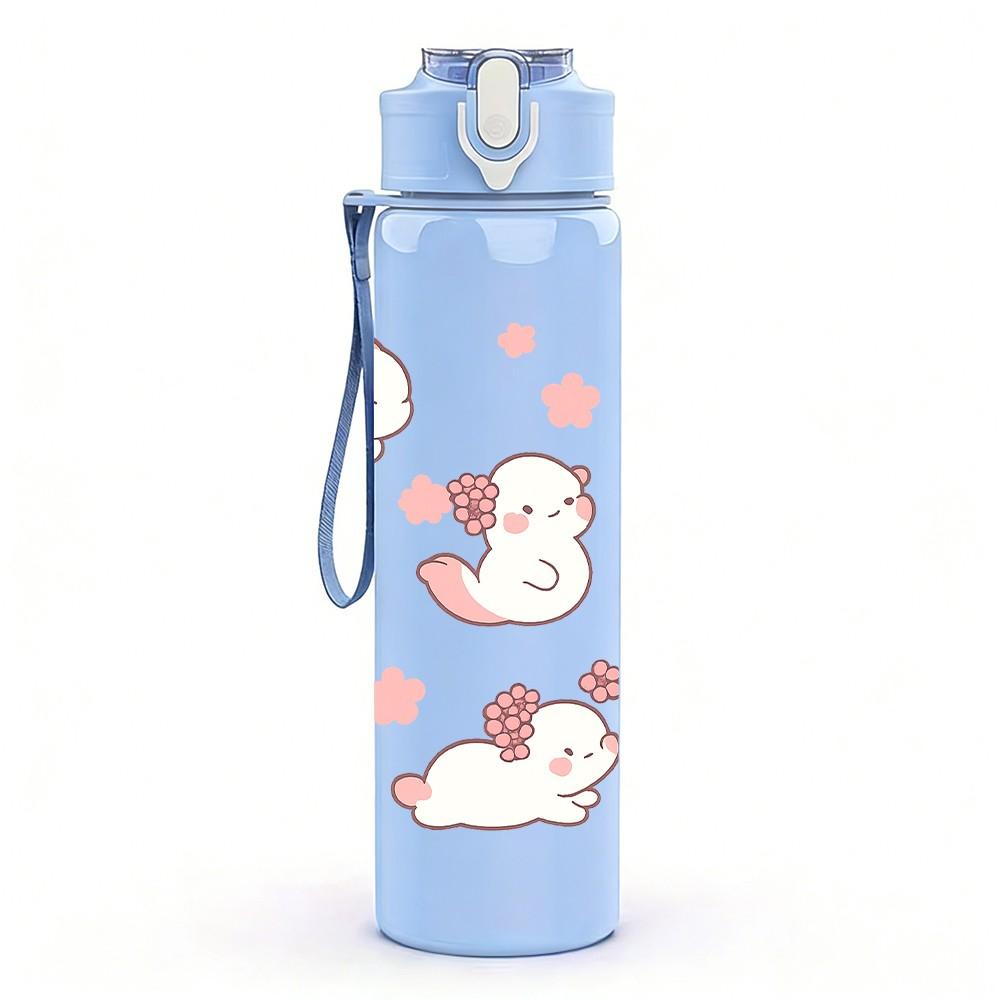 1PC Cute Baby Bunny Pattern 750ml Color Plastic Sports Water Bottle Leakproof Flip Straw Lid Suitable for Sports Office Home Use