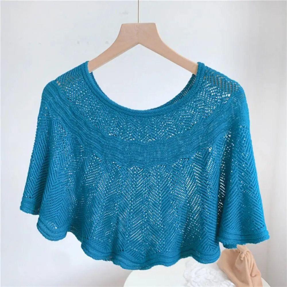 Breathable Knitted Shawl Solid Color Sunscreen Blouse Pullover Neck Guard Cloak Scarf Spring