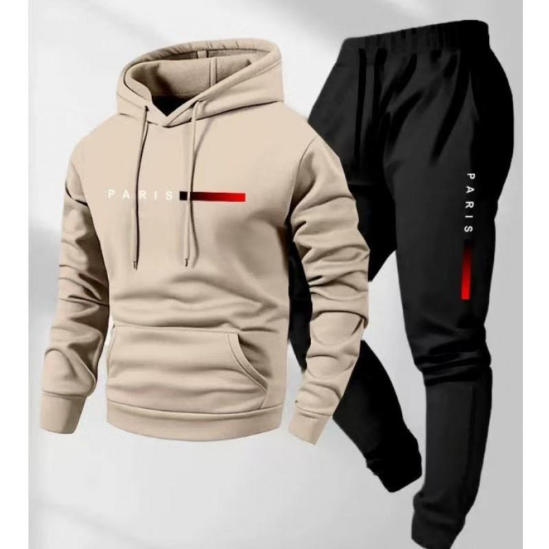 Mens Hooded Sweatshirt Set Long Sleeve Top Pants Casual Sportswear Loose Fit