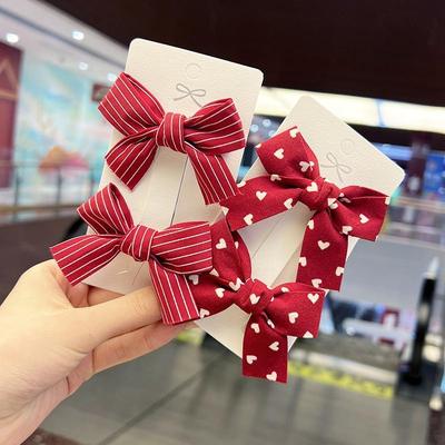 2 шт. новые милые заколки для волос принцессы с красным бантом для девочек, детские головные уборы, заколки для волос, заколки, аксессуары для волос