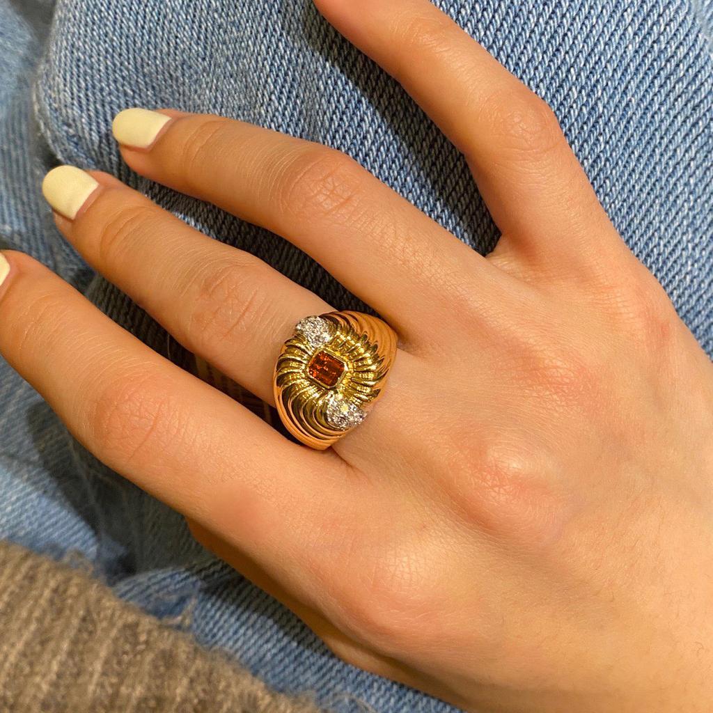 Medieval Vintage Forest Breath French Texture Plating 18K Gold Diamond Imitation Emerald Ring Girl