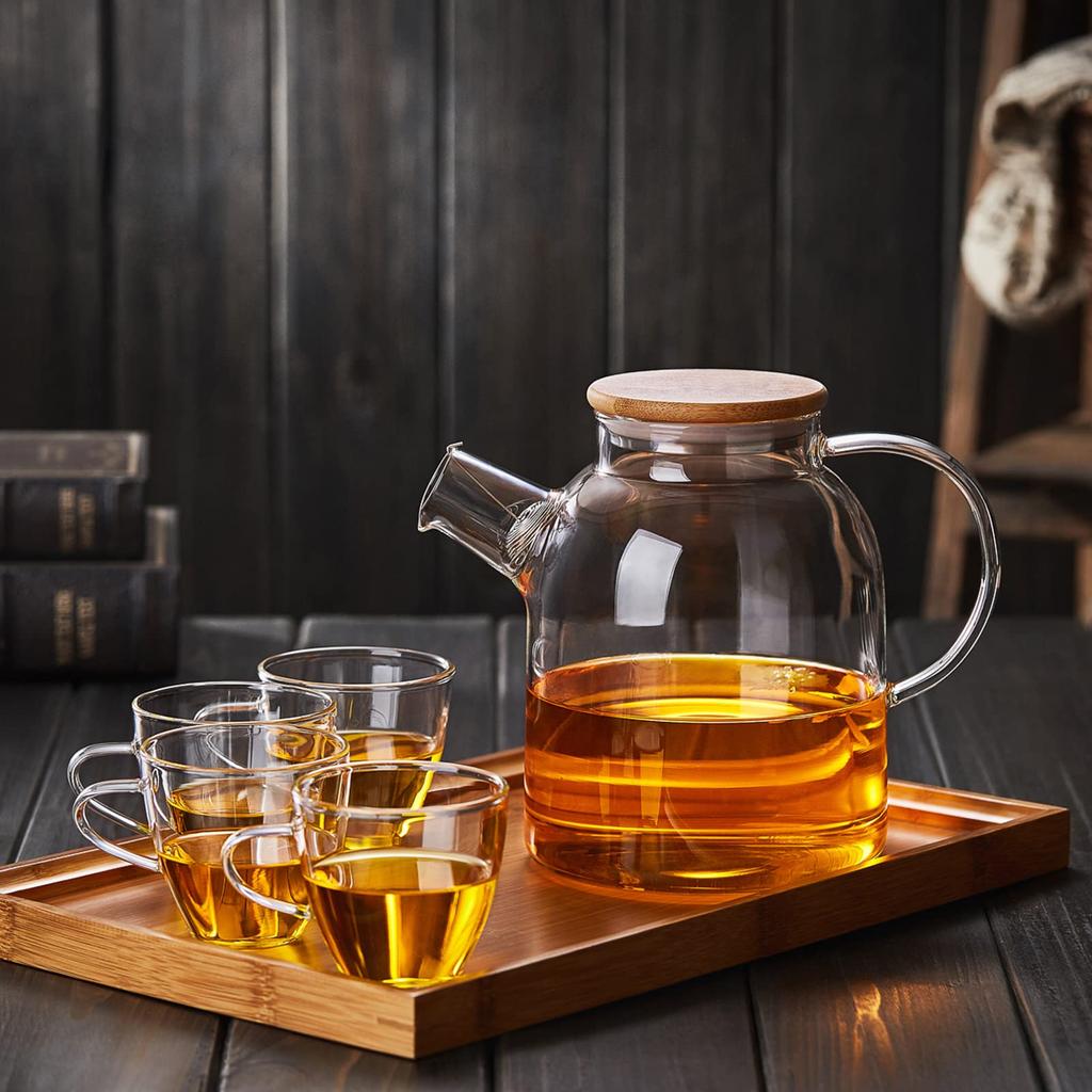 Pokaro Tea Glass Glass Large Direct Fire Bamboo Cylindrical Glass Black Green Fruit Leaf Comes with Tea Back Kettle, Heat-Resistant Teapot, Teapot,