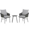 3-Piece Rattan Bistro Set, Garden Table and Chairs with 4 Cushions, Patio Rattan Conversation Furniture Set for Balcony, Porch, Terrace, Grey