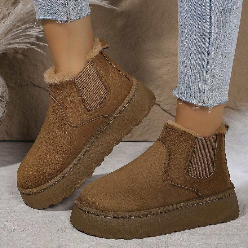 Plus-size Shoes with Fleece Round Toe Boots, Women's Thick-soled Elastic Band Fleece Cotton Shoes