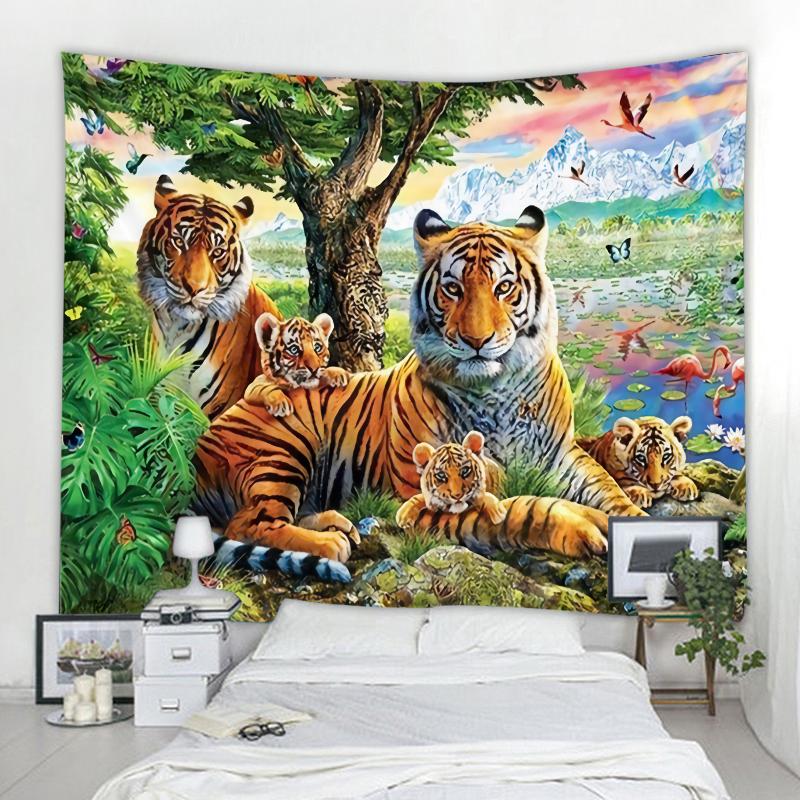 Мандала Бохо Настенный гобелен Подвесной Спальня Гостиная Лесной Тигр Декоративный гобелен Животное Декоративный гобелен