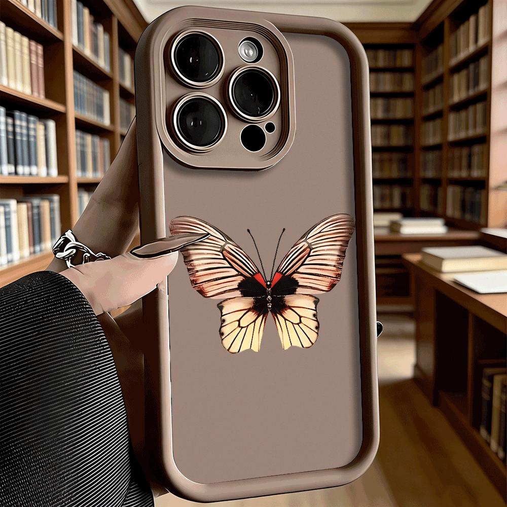 Red and Beige Butterfly Soft TPU Phone Case for iPhone 17 16 15 14 13 12 11 Pro Max Plus Shockproof Anti-Slip Cover