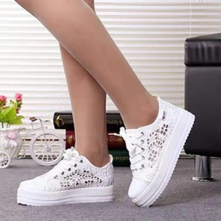 42-43 Large Size Women's Shoes New Hollow Mesh Breathable Muffin Thick-soled Casual Single Shoes Women