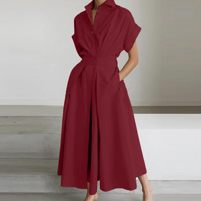 ZANZEA Женское повседневное длинное платье-рубашка с отложным воротником и коротким рукавом