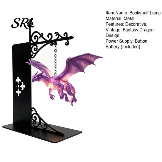 Fantasy Literature Fan Gift Dragon Bookshelf Lamp, Retro Flying Light, Decorative Ambient Light for Study Creative Bookend Library Reading Corner Room