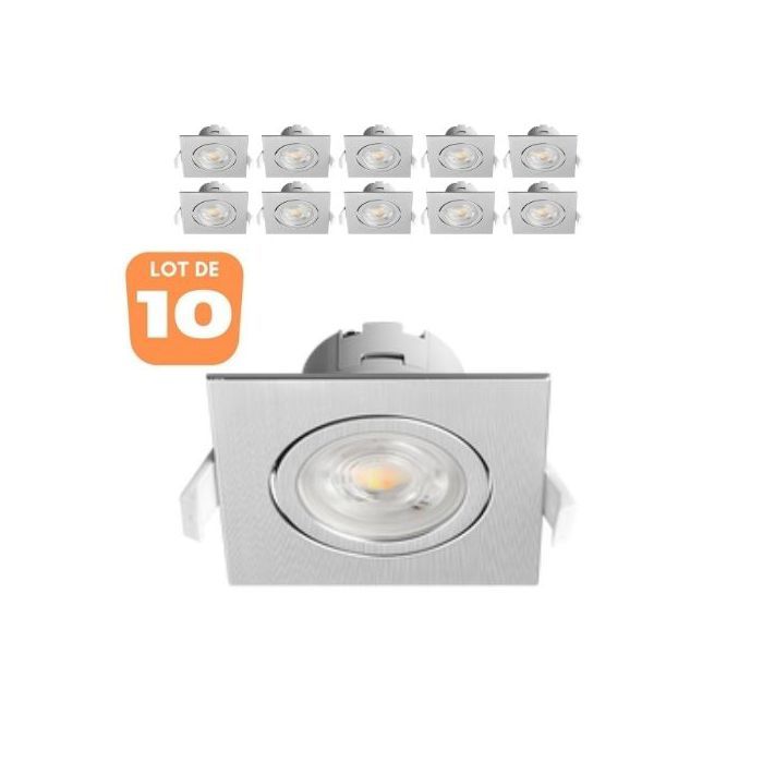 Lot de 10 Spots LED encastrables 3en1 carré alu 7W IP20