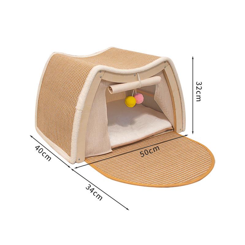 Super Large All-Season Cat & Dog House: Sisal Scratching Board, Solid Wood Enclosed Bed, Cat Tent Villa