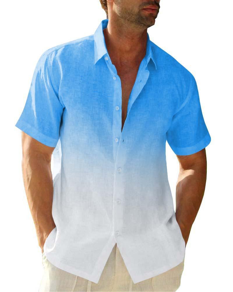 Men'S Summer Short-Sleeved Shirt Interface Color 3D Printing Trend Casual Lapel Shirt