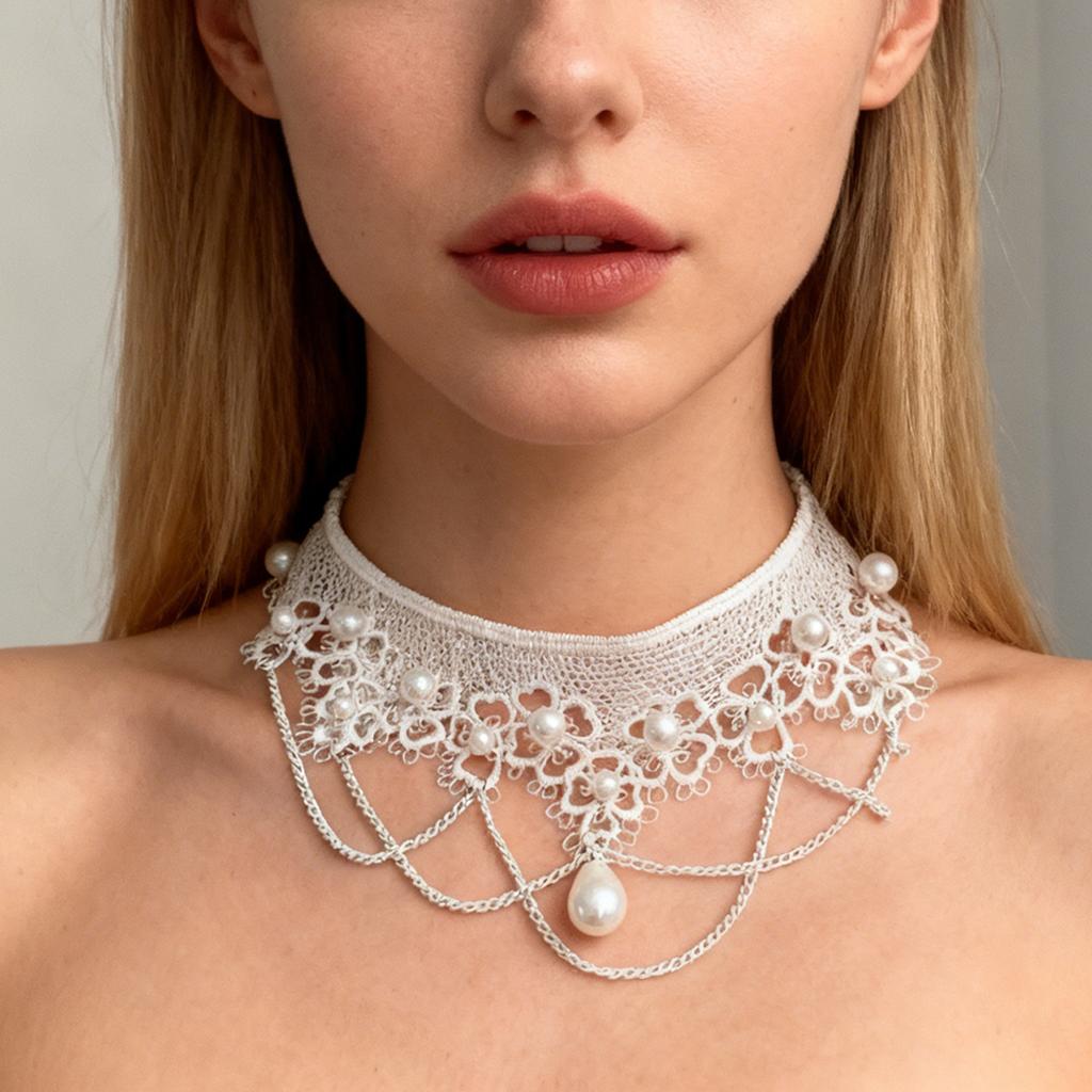 Европейский и американский ретро простой жемчужный кружевной ожерелье аксессуары для бижутерии из внешней торговли жемчужная цепочка на ключицу женская гот ошейник ошейник