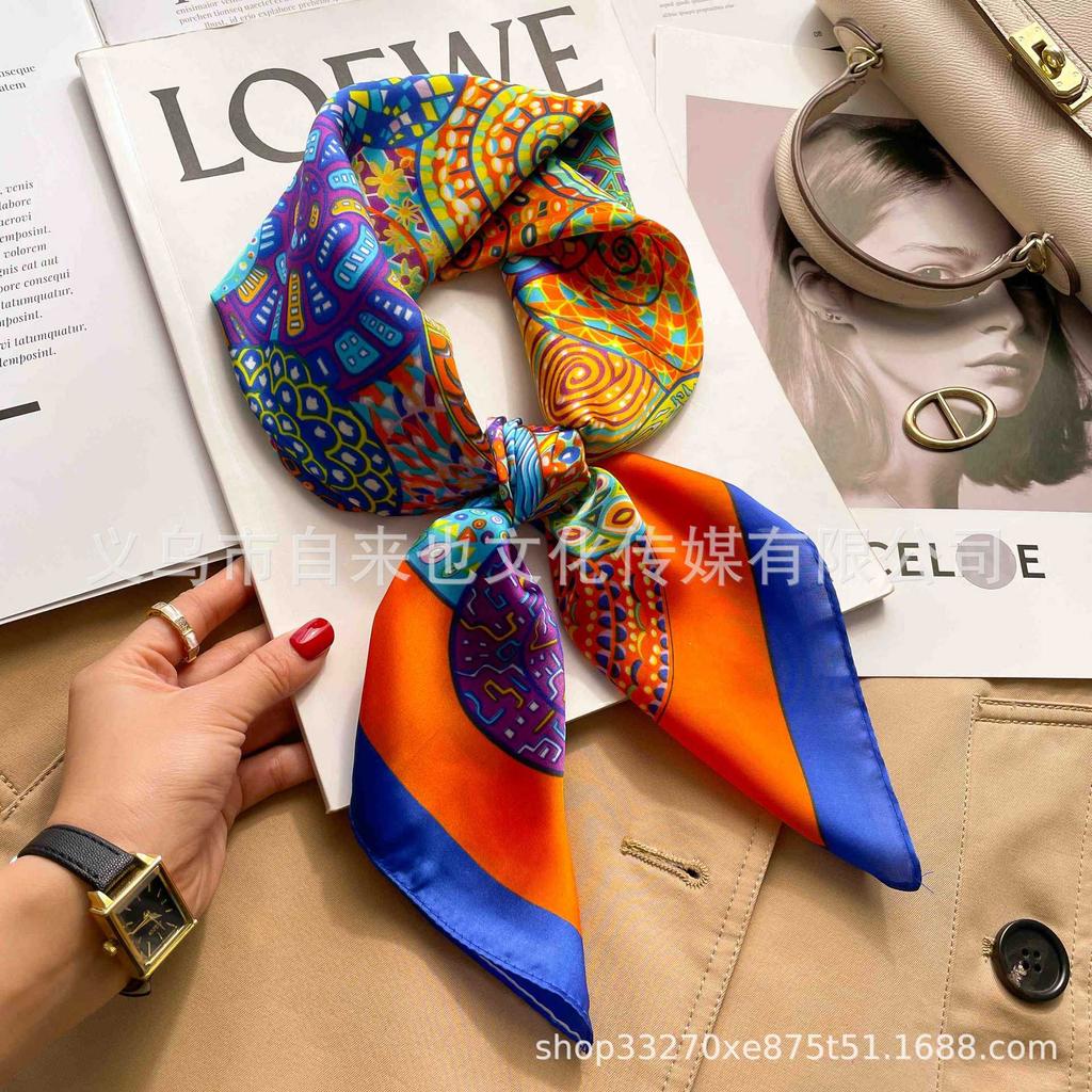 Versatile fashion floral 71 imitation silk square scarf scarf high-end polka dot neck silk scarf rhombus spring